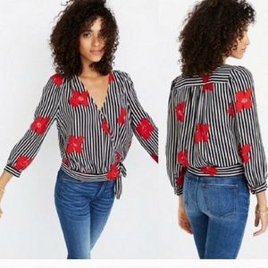 Madewell Striped Floral Cropped Wrap Top